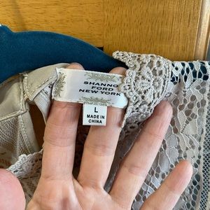 Lightly worn, lace top, size Large, beige color